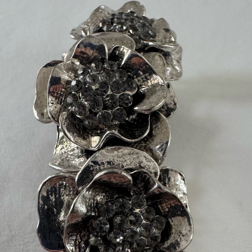 Silver Floral Crystal Bracelet